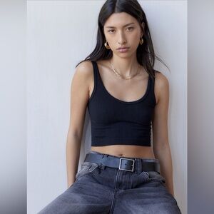 Out From Under Drew Seamless Ribbed Cropped Tank Top, Size Small, Black